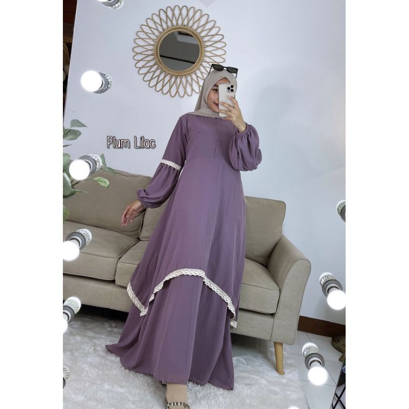 gamis Malaysia polos kombinasi renda/gamis Melayu renda/gamis Malaysia moscrepe terlaris(COD)