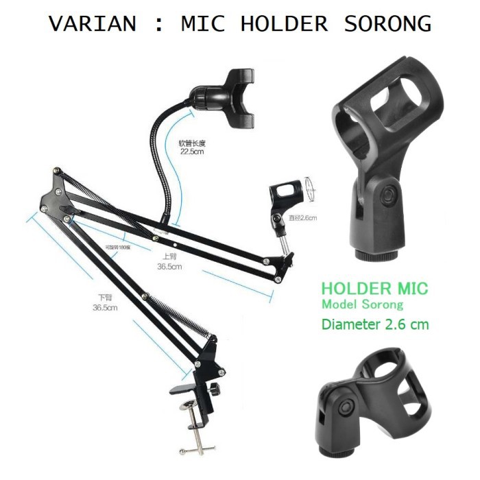 Mic Stand Microphone Boom Arm Jepit Meja Holder Klip HP Smule ZOOM D6