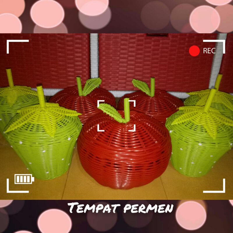 

wadah permen/pensil rotan sintetis/tempat permen terlaris/tempat permen strawberry/apel multifungsi