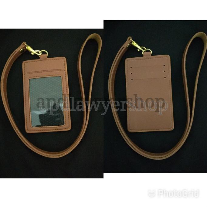 

name tag id card holder tali kulit coklat 4 slot card kwalitas bagus