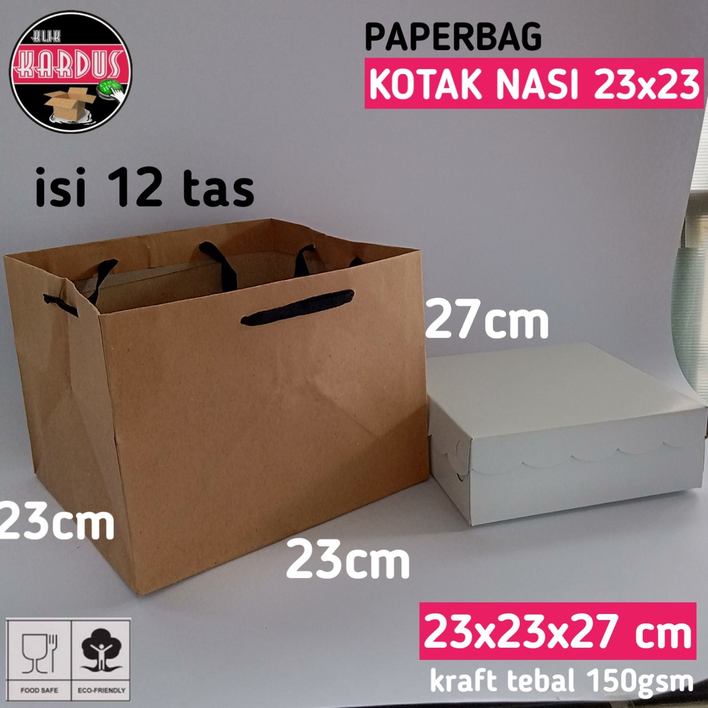 

isi 12 paper bag tas dus box kotak nasi 23x23x27 / tas kertas paperbag