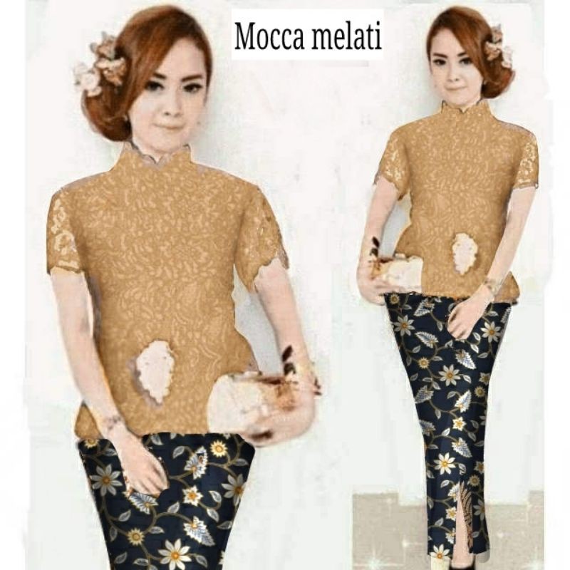 SET KEBAYA SRIKANDI - SETELAN KEBAYA BRUKAT MODERN TANGAN PENDEK DAN ROK SPAN BATIK - BAJU MURAH