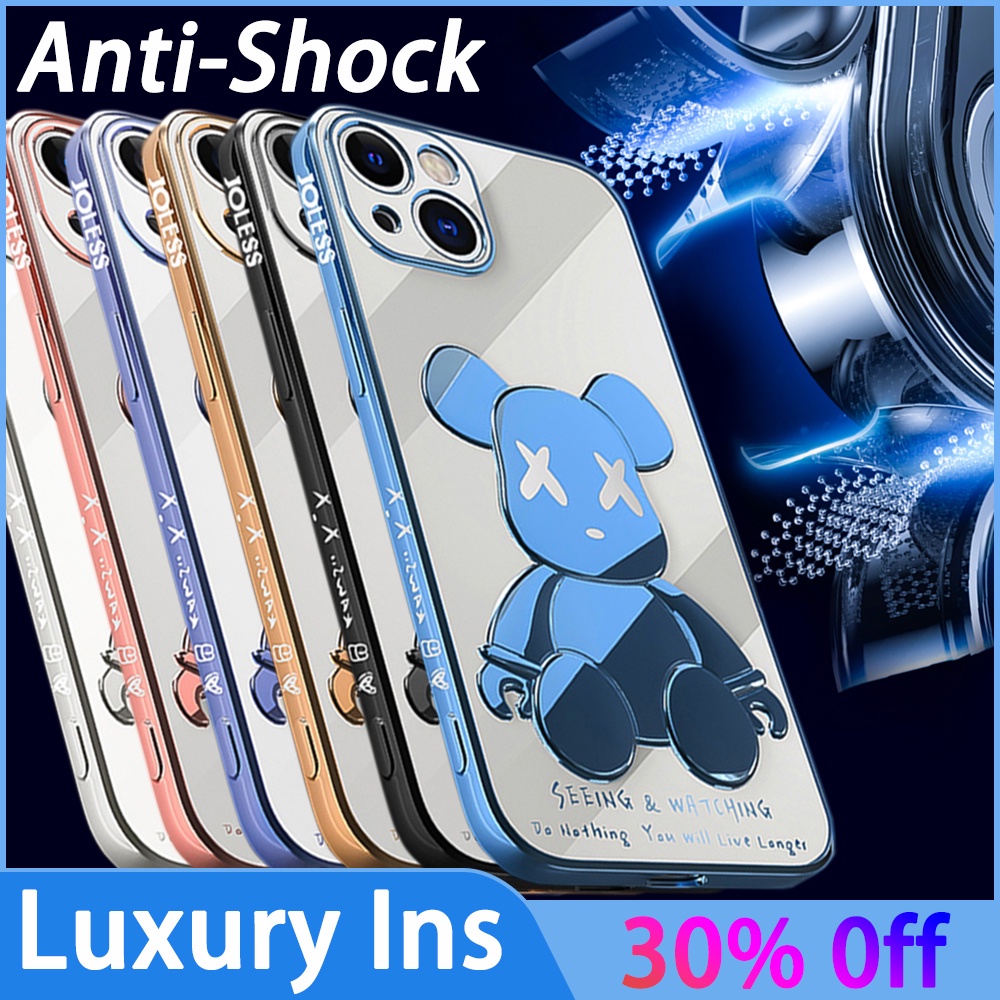 Case Pelindung Transparan electroplating Motif Beruang Untuk Iphone 13 / 11Pro max / 12 / xsmax / xr / 7 / 8plus