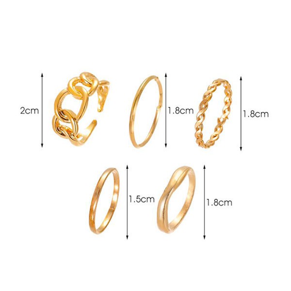 cincin set 5 pcs retro open geometric set ring jci066 (2J1)