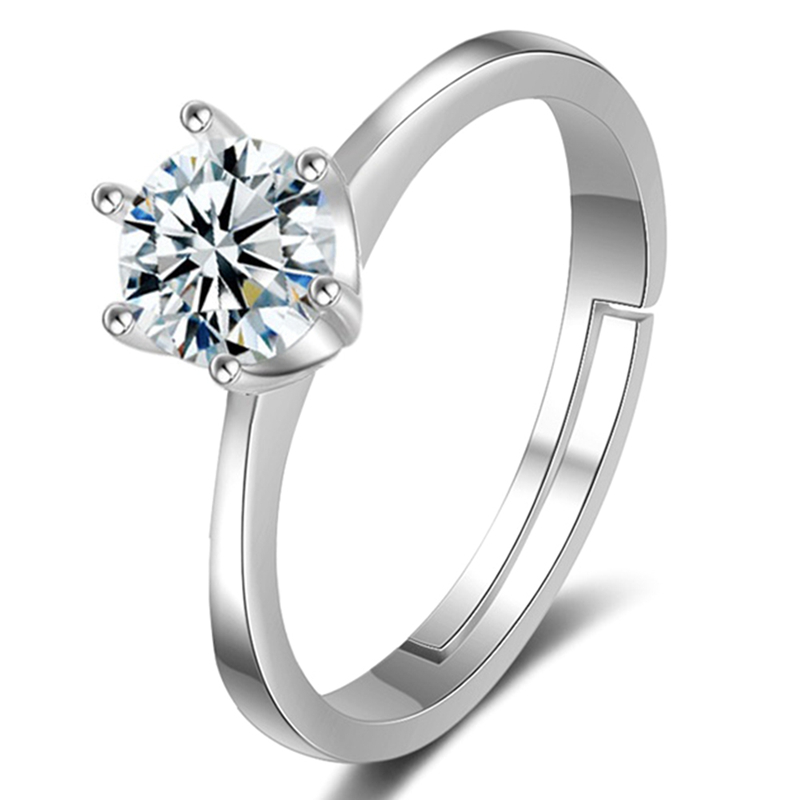 Cincin Model Six Claw Warna Silver Gold Aksen Kristal Bahan Zircon Untuk Wanita