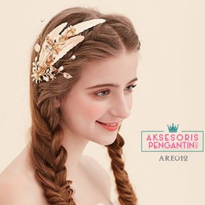 [READY STOCK] AKSESORIS RAMBUT BANDO WANITA HEADPIECE PENGANTIN GOLD ARE012