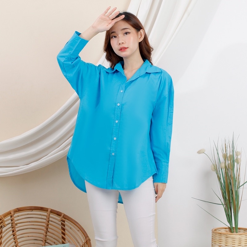 Blouse wanita kemeja poplin warna neon