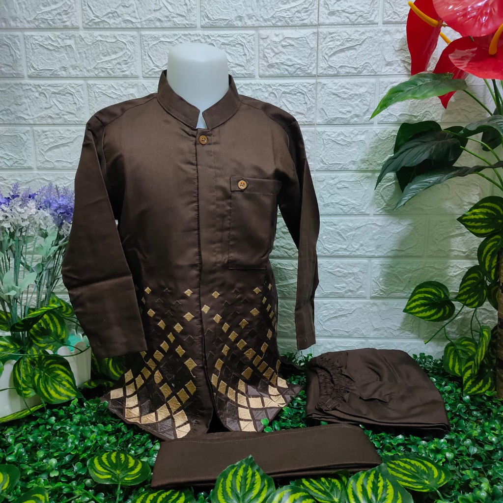 SETELAN KOKO ANAK COWOK MURAH LENGAN PANJANG COKLAT