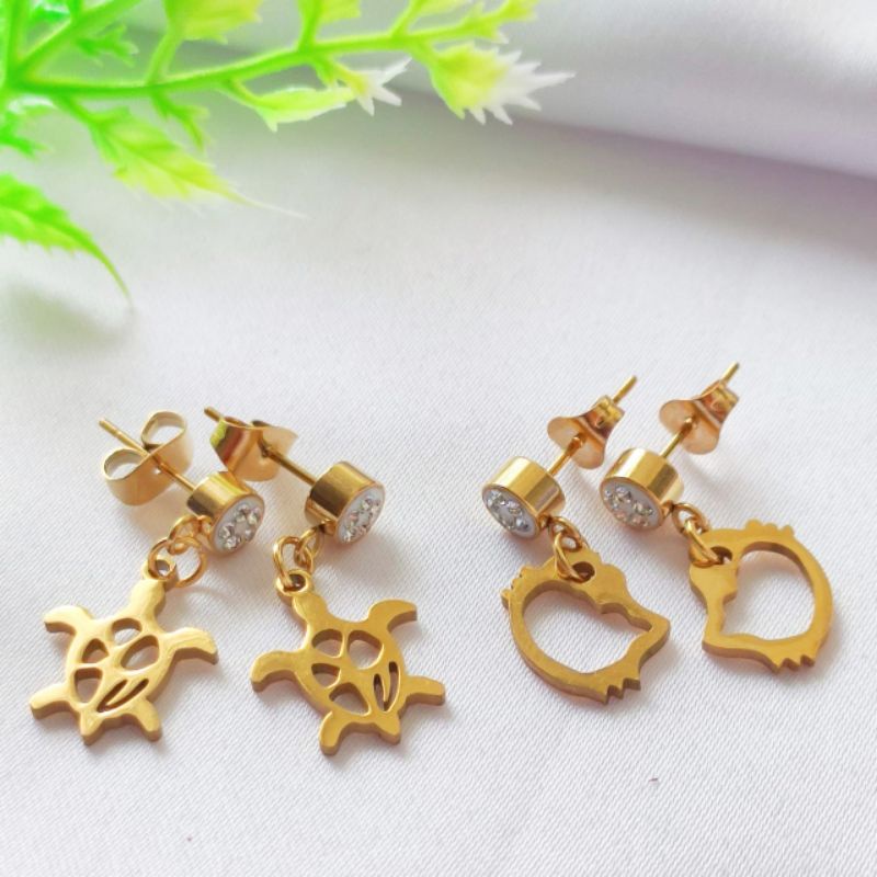 Anting Tusuk Permata Fashion Wanita Bahan Titanium Import Antikarat