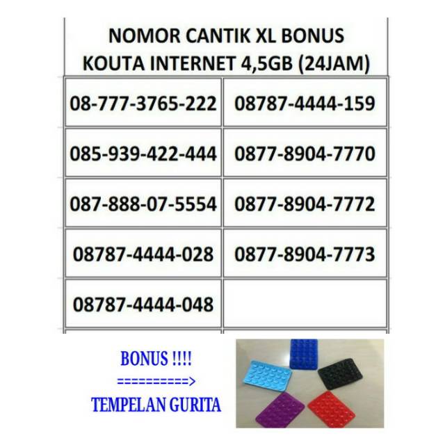 NOMOR CANTIK XL BONUS KOUTA 4,5GB