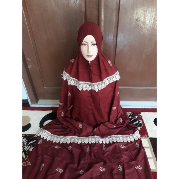 MUKENA TERUSAN RAYON PREMIUM MUKENA DEWASA TERUSAN MOTIF BORDIR DAUN CANTIK MUKENA LAJURAN TERLARIS