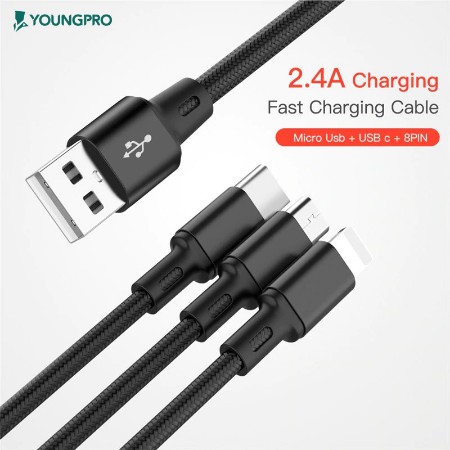 YoungPro CTO-120 Kabel Data 3in1 Micro Usb - Type-c - Lightning Usb