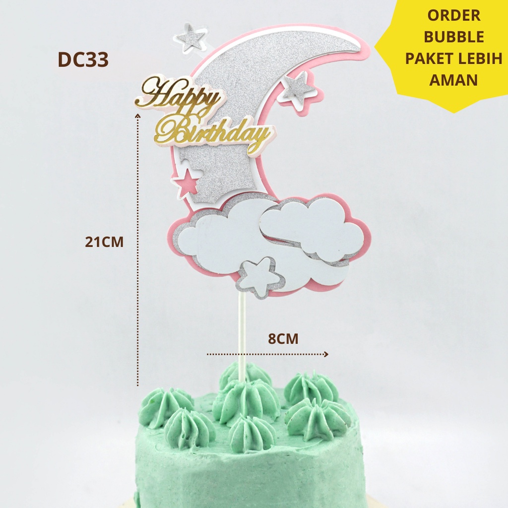 Cake Topper Happy Birthday Bulan / Tusukan Hiasan Kue / Topper Bulan Sabit / Topper Moon / Dekorasi Kue Tart I DC33