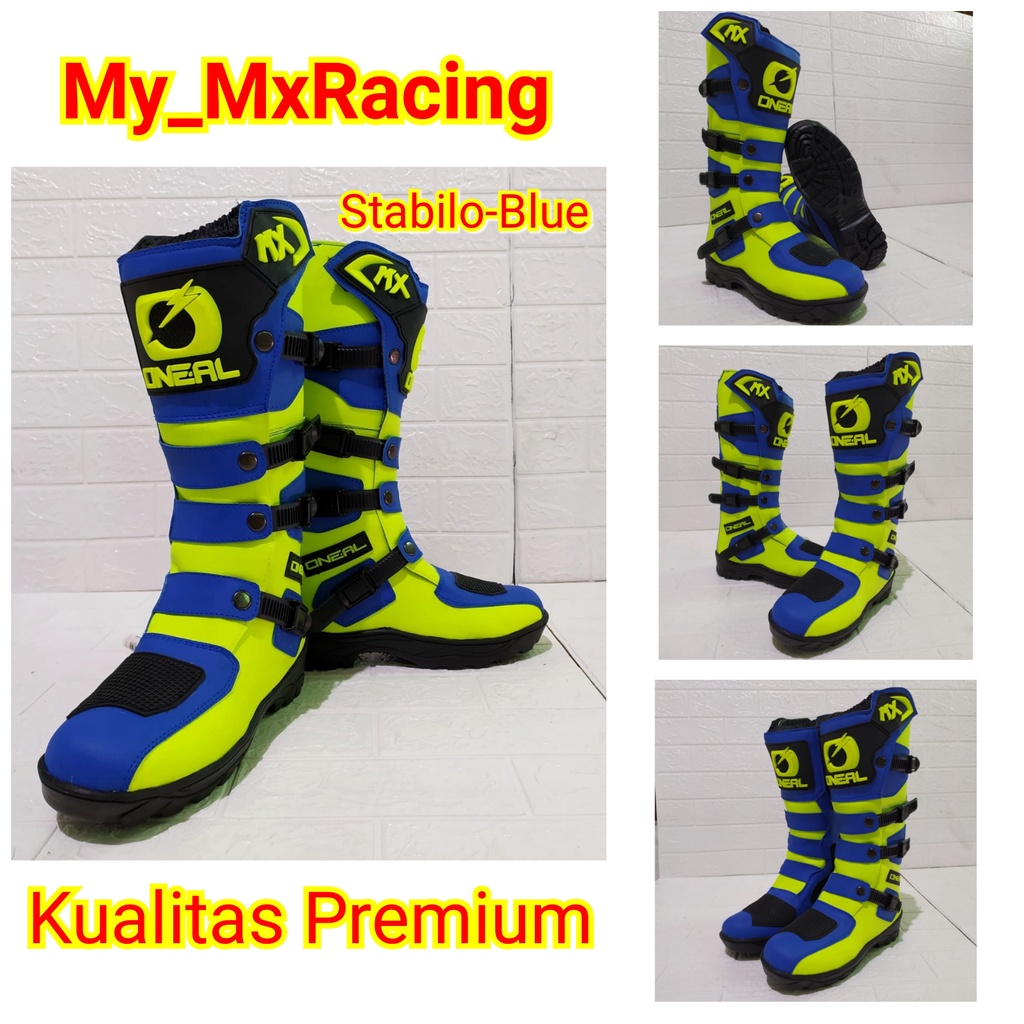 sepatu trail cross adventure logo 3D kualitas premium bots safety terlaris  sepatu touring sepatu drag roadraceSTABILO BLUE