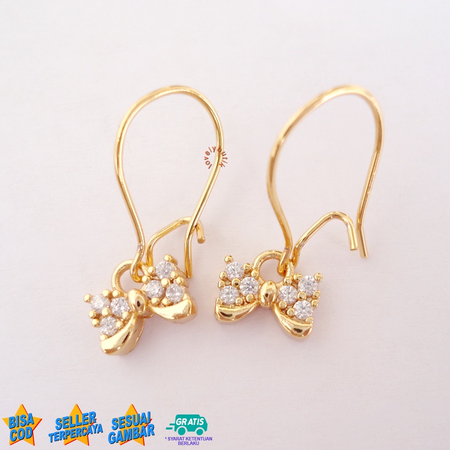 Lovelybutik - Anting Jurai Xuping Dewasa Lapis Emas Anti Karat Perhiasan Fashion Wanita Prit4 Anting Desi Bandul Pita Permata