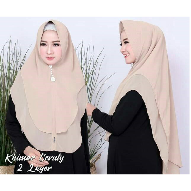 [COD]Hijab Khimar Diamond Babydoll 2 Layer Livia /Jilbab Khimar Syar`i || Hijab Lebaran || Fashion wanita (jilbab pet antem bahan diamond crepe dua lapis model penguin)