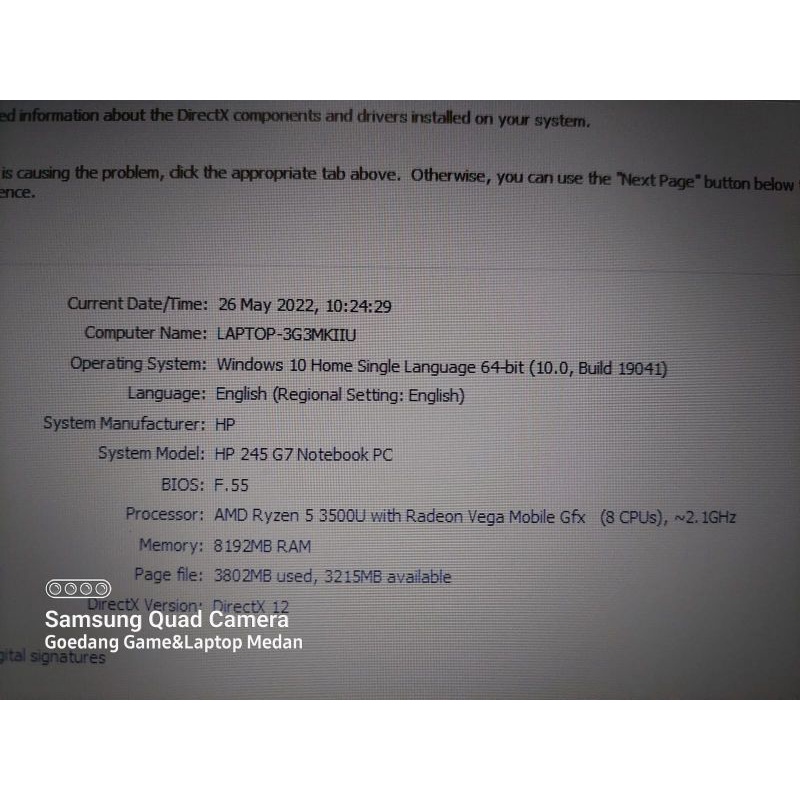 LAPTOP HP 245 G7 RYZEN 5 3500H / RAM 8GB / SSD 256GB / TERLARIS TERMURAH