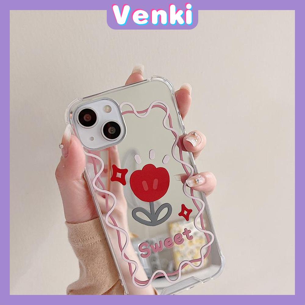 iPhone Case Acrylic Reflective Mirror Airbag Shockproof Protection Camera Red Flowers Cute Compatible with iPhone 11 iPhone 13 Pro Max iPhone 12 Pro Max iPhone 7 Plus iPhone xr