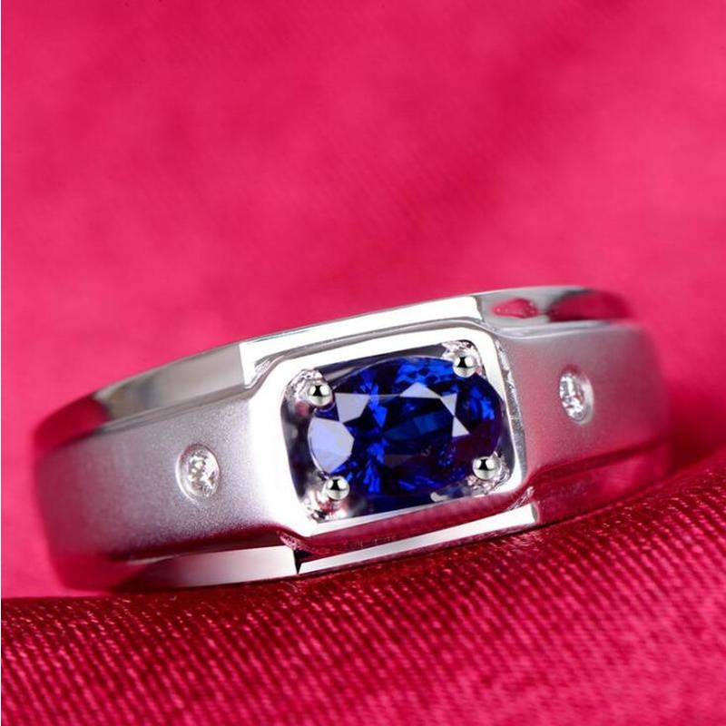 Berlian Safir S925 Sterling Perak Cincin Pertunangan Pernikahan Fashion Perhiasan Pria Wanita Kristal Titanium Rings