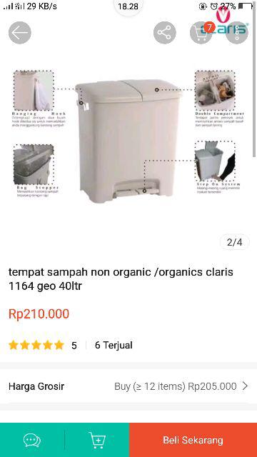 Tempat Sampah Injak  Non Organic /organics Claris 1164 Geo 40ltr