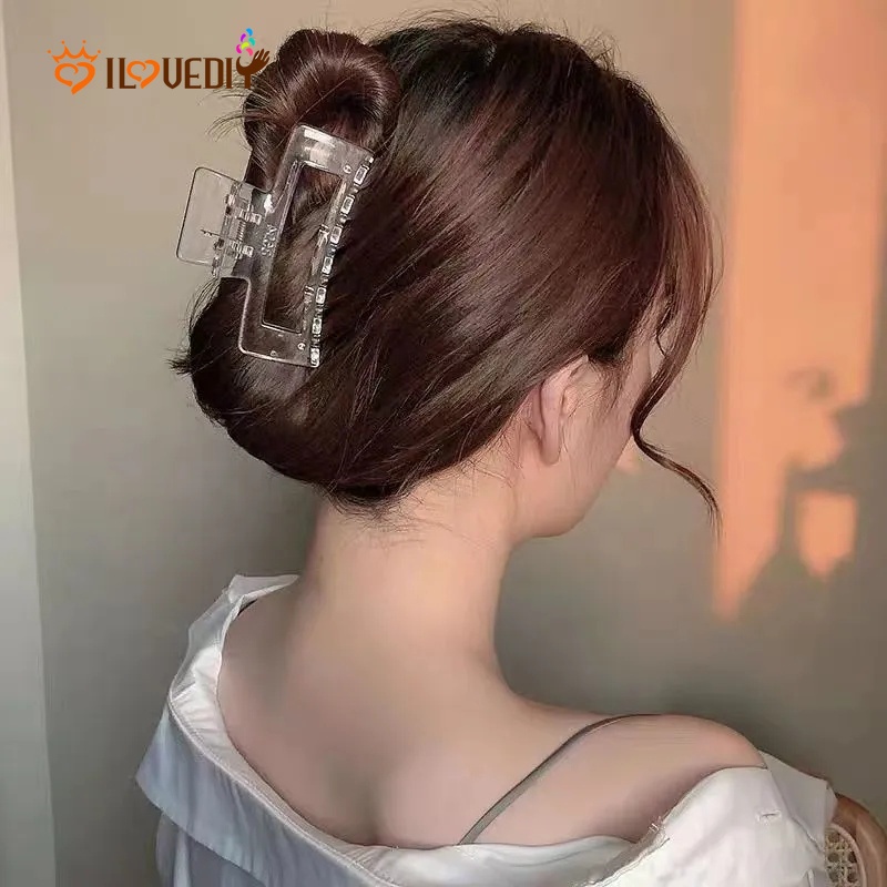 Jepit Rambut Ponytail Model Hollow Geometris Bahan Akrilik Warna Jelly Transparan Gaya Korea Untuk Wanita