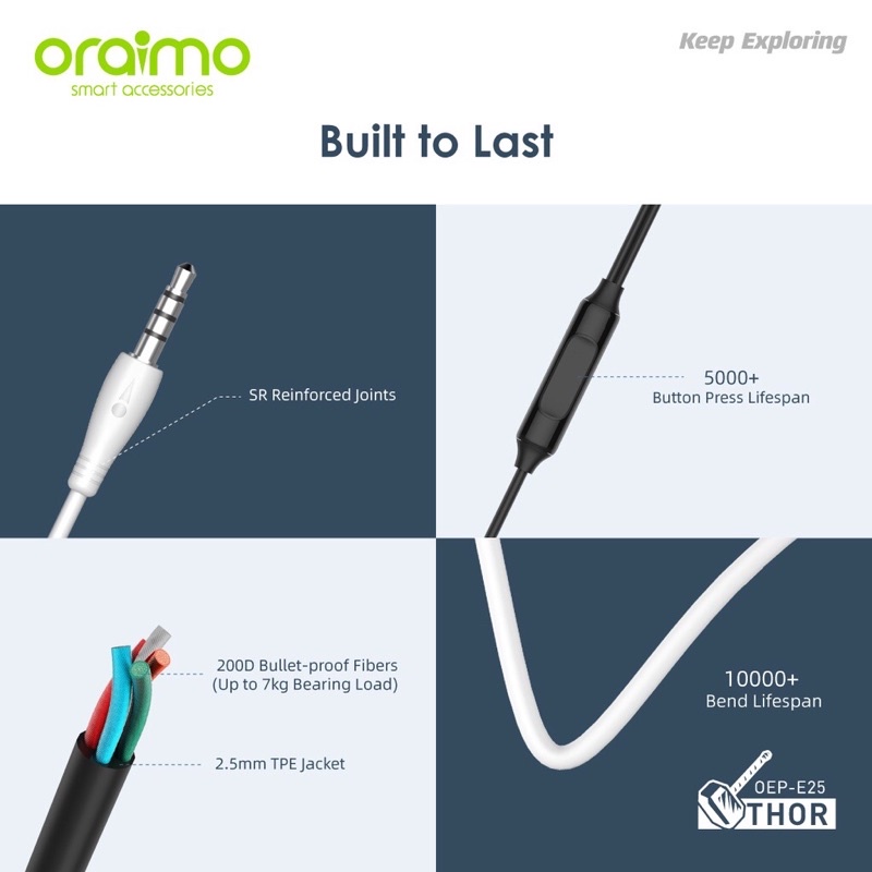Oraimo OEP-E25 Headset / Earphone / Handsfree Kabel dengan Mic Universal 3.5mm IOS/Android - Garansi 1 Tahun
