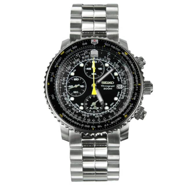 Jam Tangan Pria SEIKO SNA411 Flightmaster Pilot Alarm Chronograph Kinetic Watch Original SNA411P1
