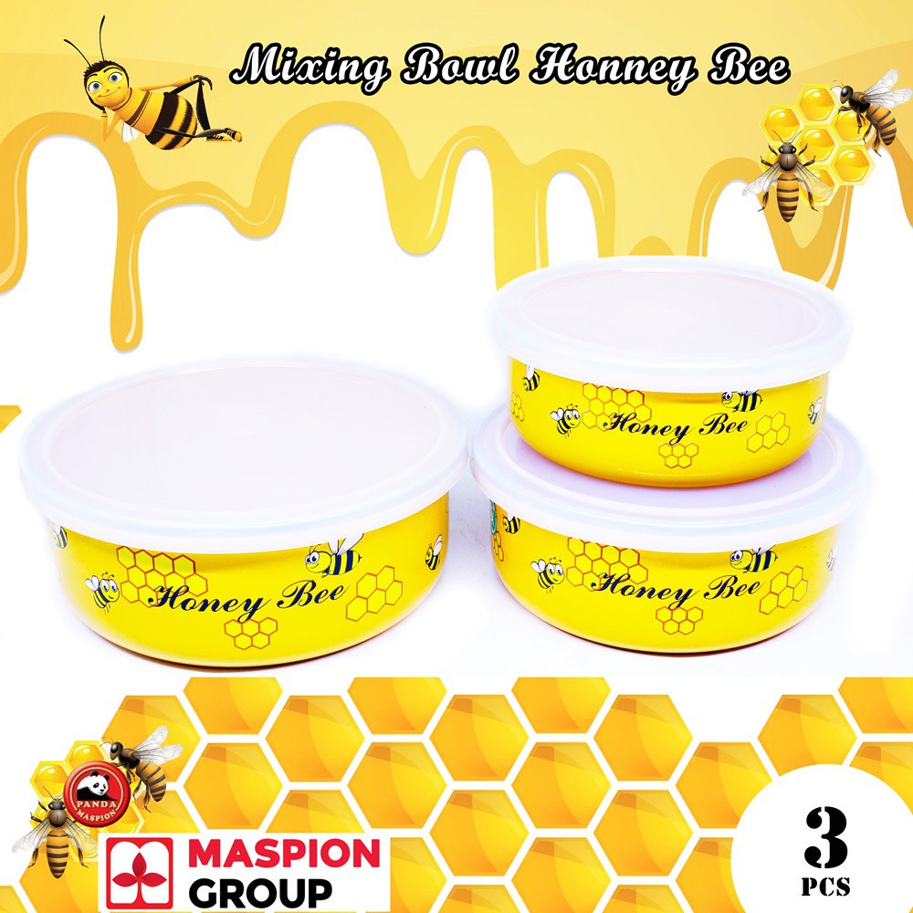 FM - Maspion Mangkuk Mixing Bowl HONEY BEE Set 12/16 CM isi 3pcs + Tutup /mangkuk makan