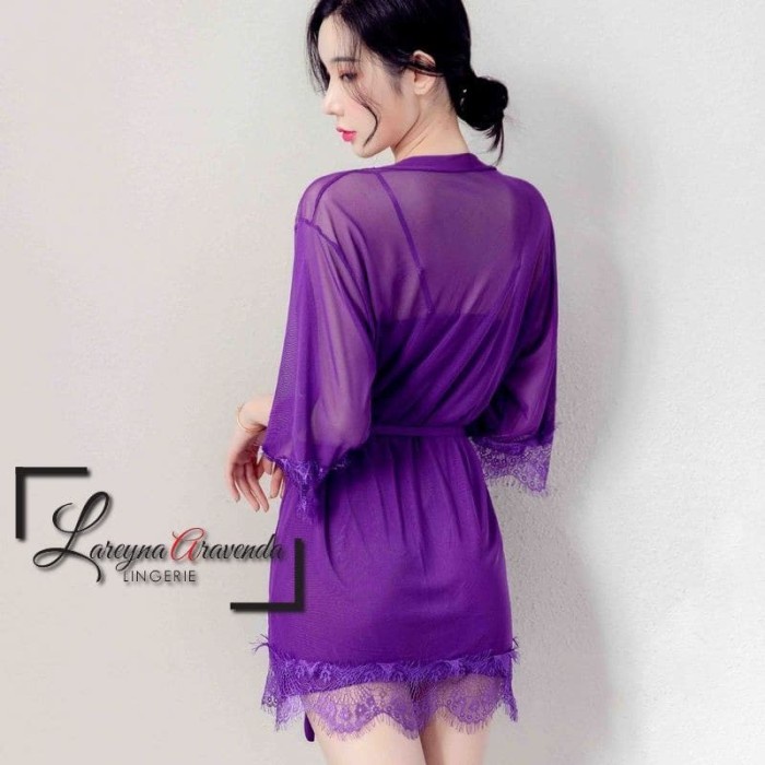 LINGERIE- LINGERIE KIMONO + DASTER SEMI TRANSPARAN MODEL TRICOT PREMIUM LG111 - PUTIH -LINGERIE.