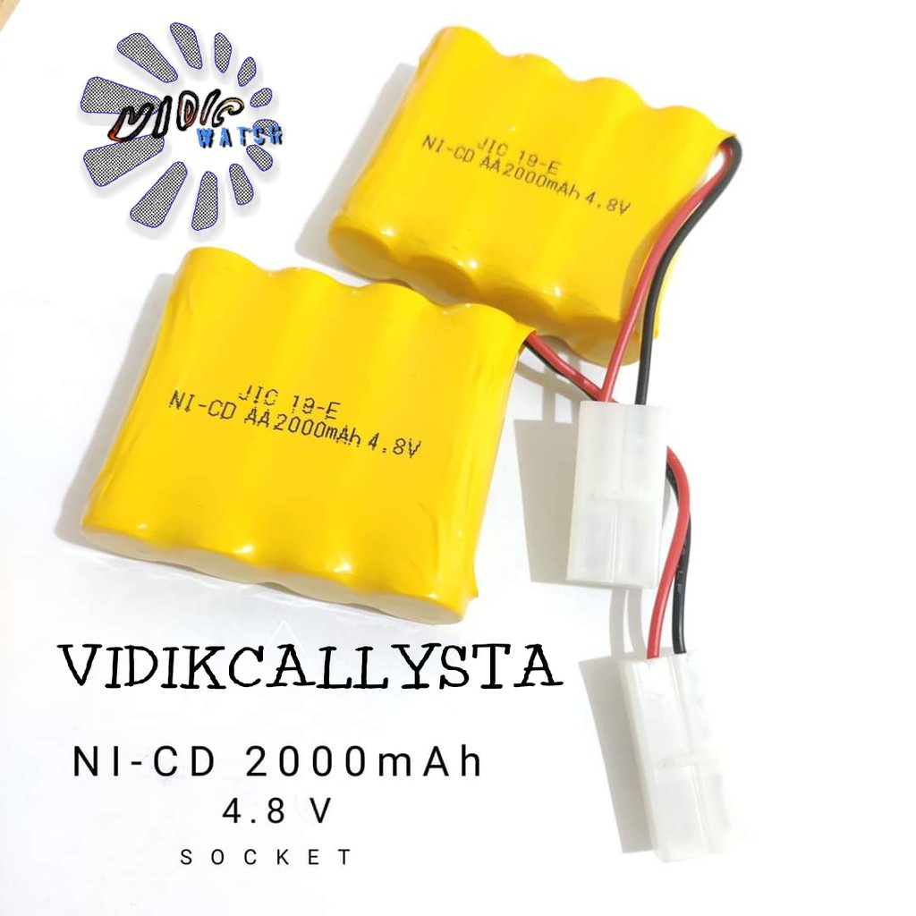 Baterai NiCd RC AA 2000mAh 4.8V Socket Putih isi 4