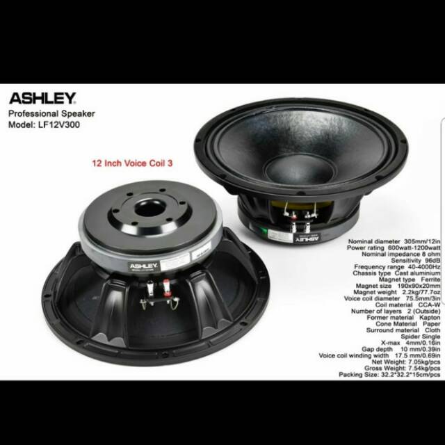 Speaker 12 Inch Ashley LF12V300 Voice Coil 3 Inch 1200 watts