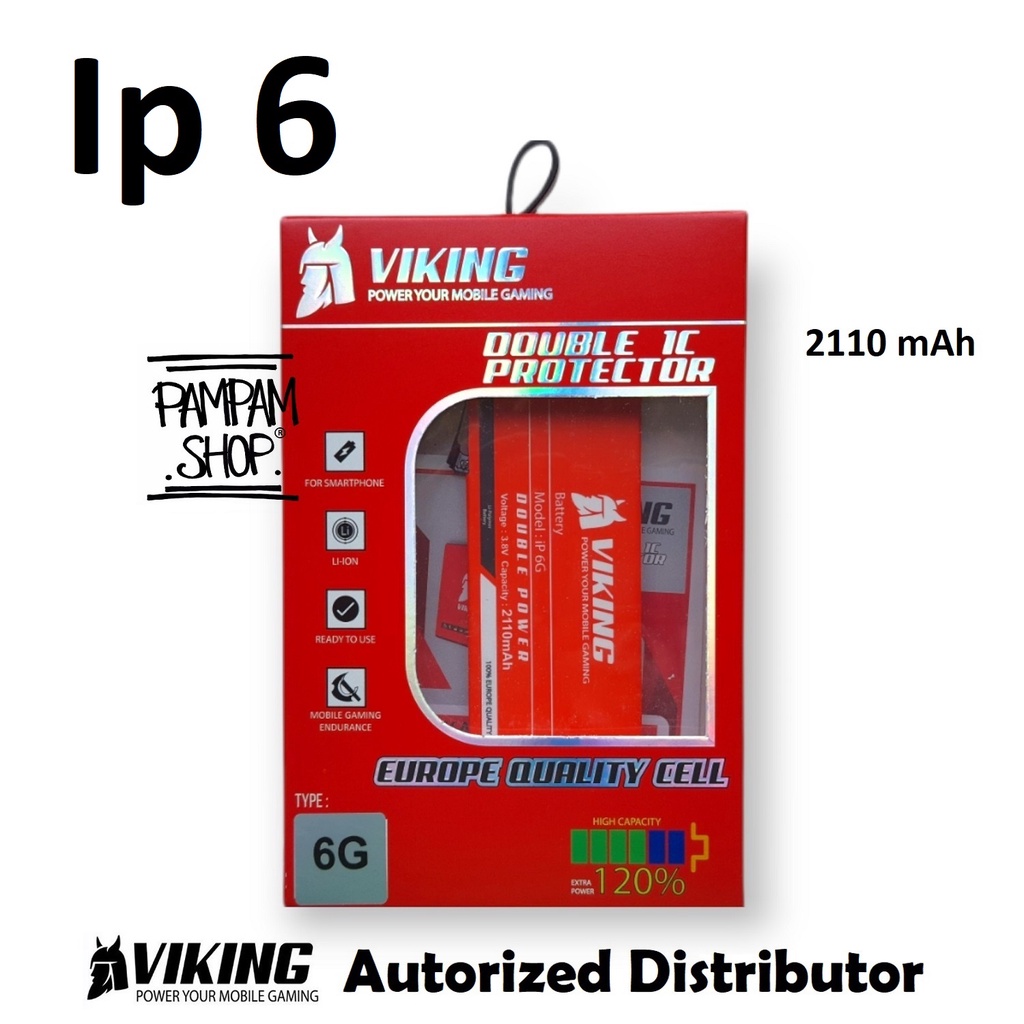 Baterai VIKING Double Power for Ip 6 6G Ip Batre Batrai Battery Handphone HP Dual Iphone