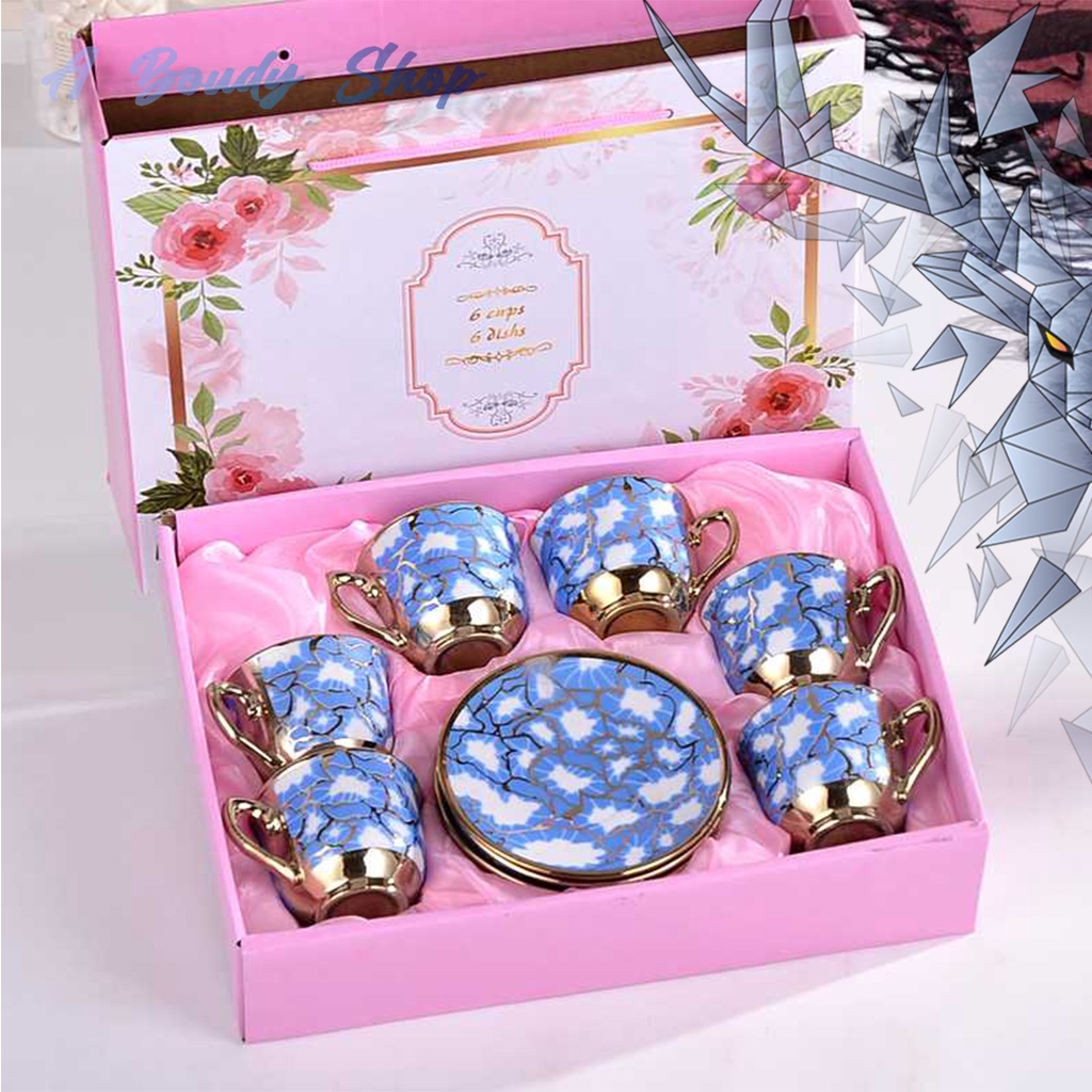 Cangkir Set Panas Dingin Teh Kopi Keramik Food Grade Set 6 in 1 Piring Tatakan European Style Hiasan