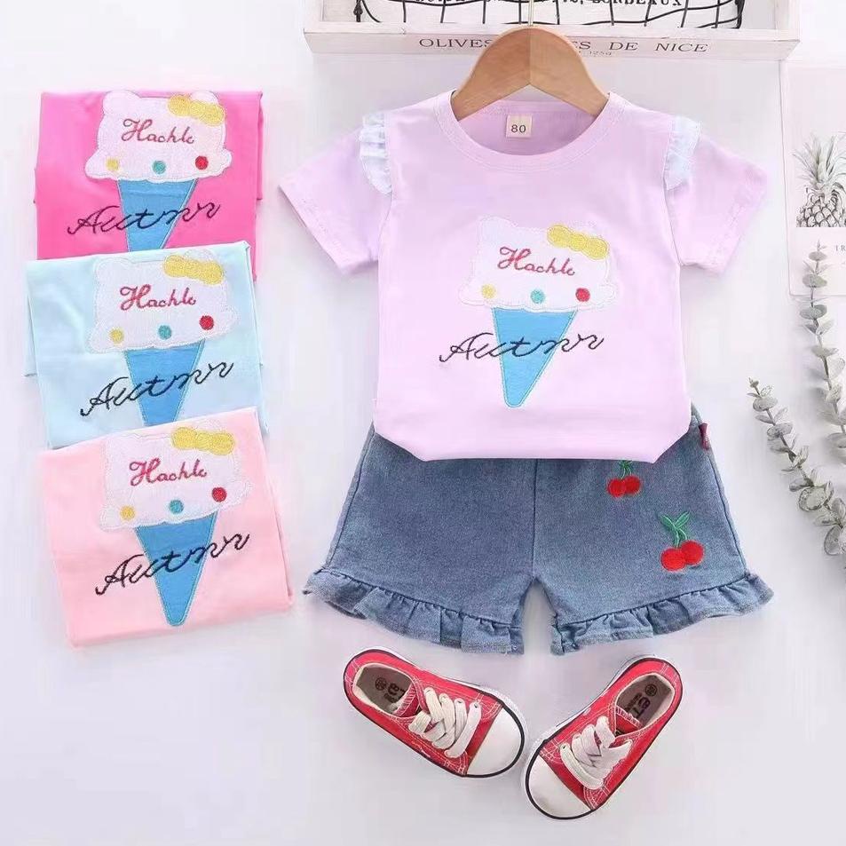 Paling Laris Setelan Kaos Anak Perempuan 1-4Tahun Realpict Baju Kaos Celana Jeans Import Original Pe