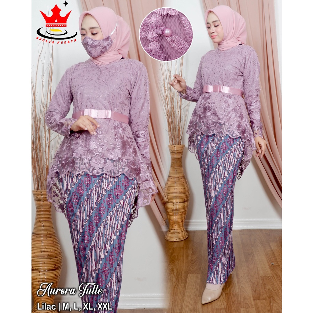 (COD) Kebaya aurora tulle bordir mutiara/set kebaya aurora/kebaya wisuda/kebaya terbaru/kebaya aurora tull hanania kebaya