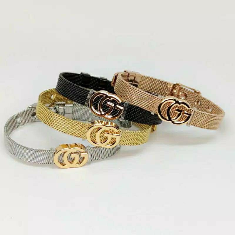 Fourfashion Gelang Titanium Premium Liontin Lapis Emas Gelang Rantai Pasir