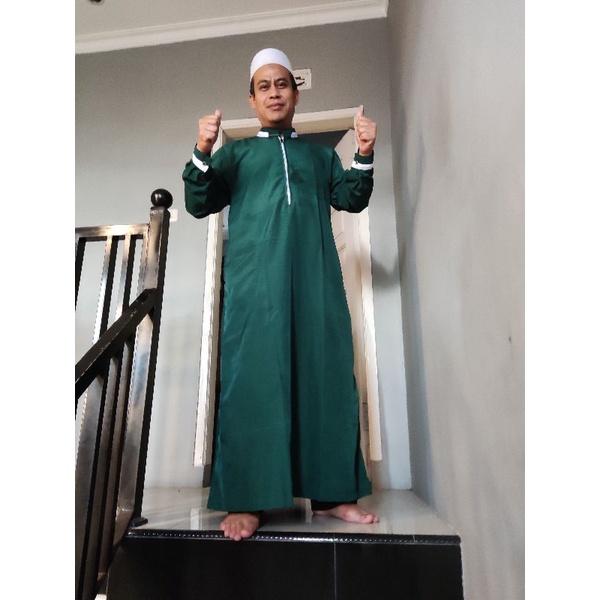 jubah pria manset- koko jubah pria muslim,jubah pria dewasa, gamis pria dewasa-fashion muslim-baju koko lengan panjang-jubah termurah-jubah alharomain-baju jubah muslim-Hijau