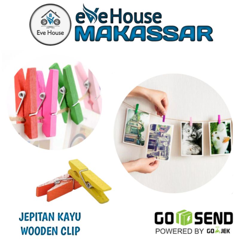 Makassar V136 Penjepit kayu wooden clip wood klip foto jepitan kayu penjepit tali lampu tumblr