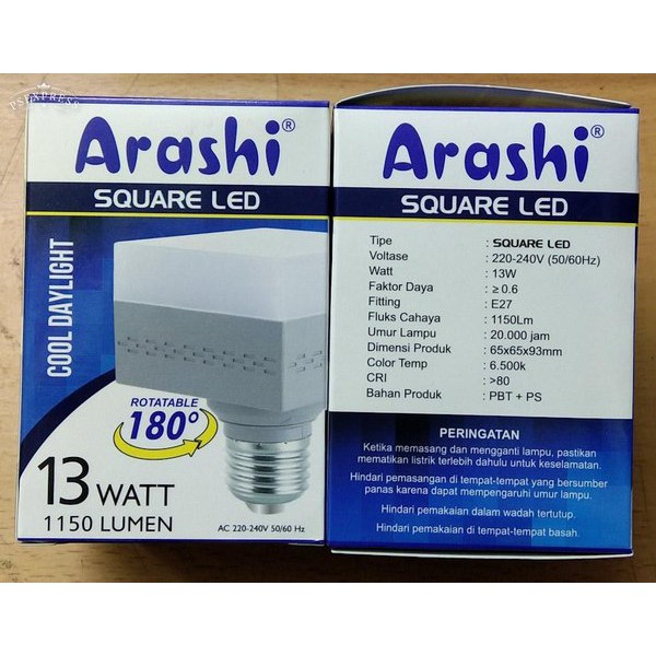 [500gr] E073 | Arashi Square LED 13w /  Lampu Petak Segi Empat 13 Watt / Putih Daylight