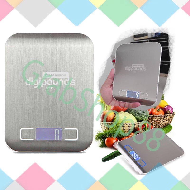 Timbangan Dapur Digital 5kg 1g Stainless Steel Kitchen Scale bumbu Taffware Digipounds Silver Grab