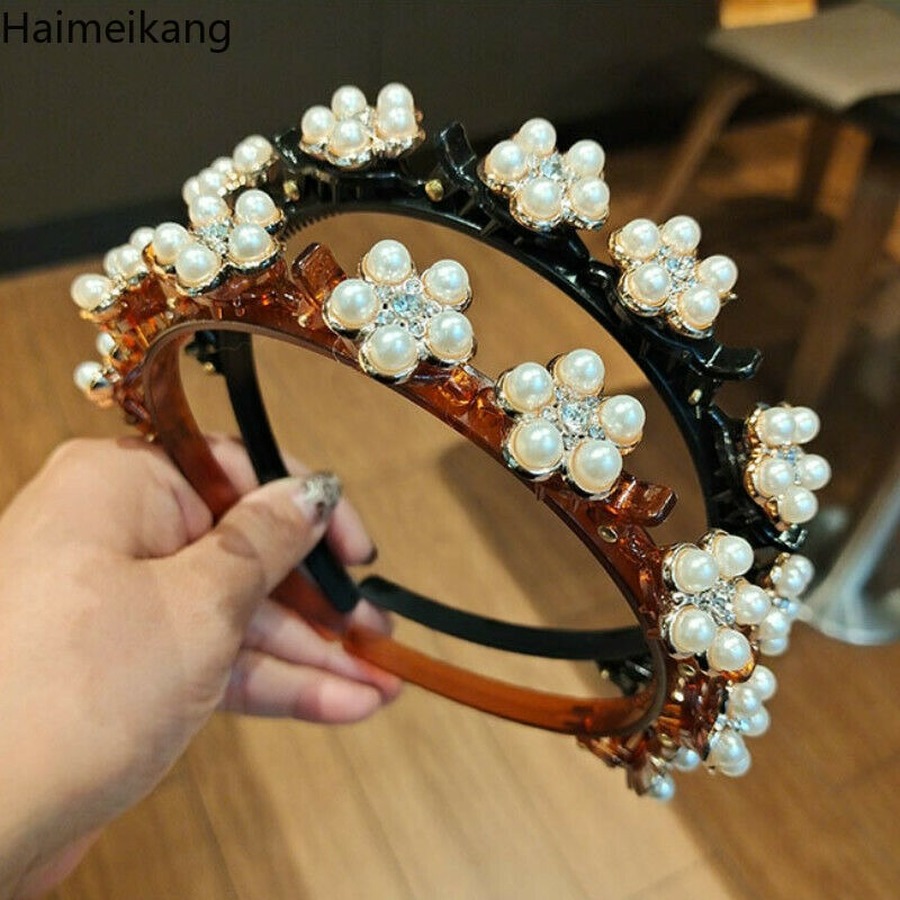 Koean New Crystal Pearl Headband Lady Plastic Flower Sweet Hairband Girl Hair Accessories