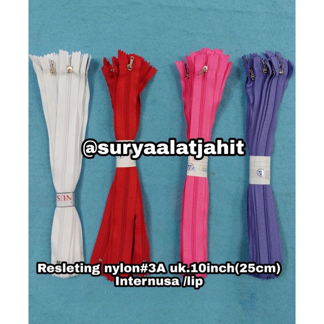 Resleting Internusa/Lip nylon10in/25cm kepala nekel =rp.8.500/1lsn