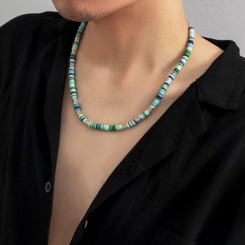Nickolas1 Manik Kalung Kepribadian Sederhana Hip Hop Warna-Warni Gaya Korea Kalung Perempuan Sweater Rantai Wanita Klavikula Rantai Jahitan Tembikar Lembut Kalung