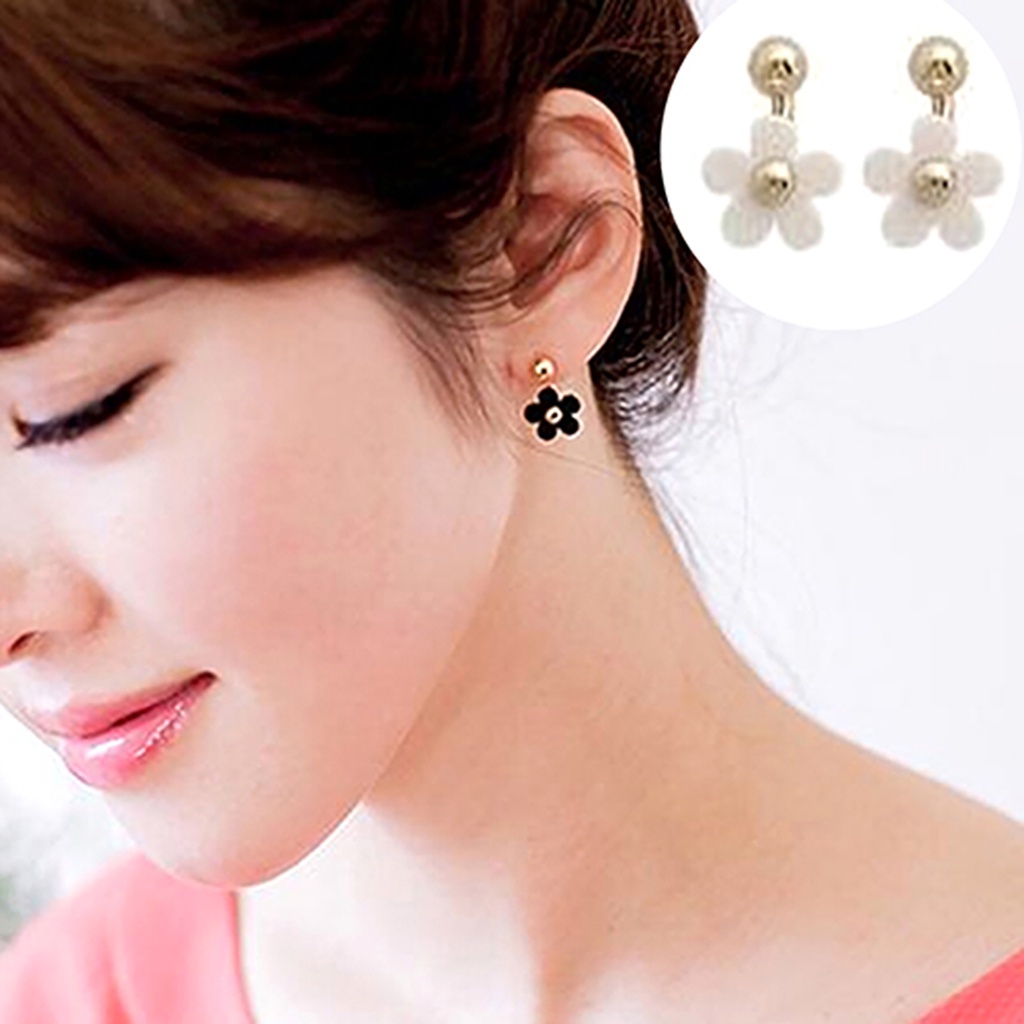 Hu Hu Hu Hu Hu Alat Bantu Pasang Kacamata♡ 1 Pasang Anting Tusuk Motif Bunga Bahan Alloy Untuk Wanita