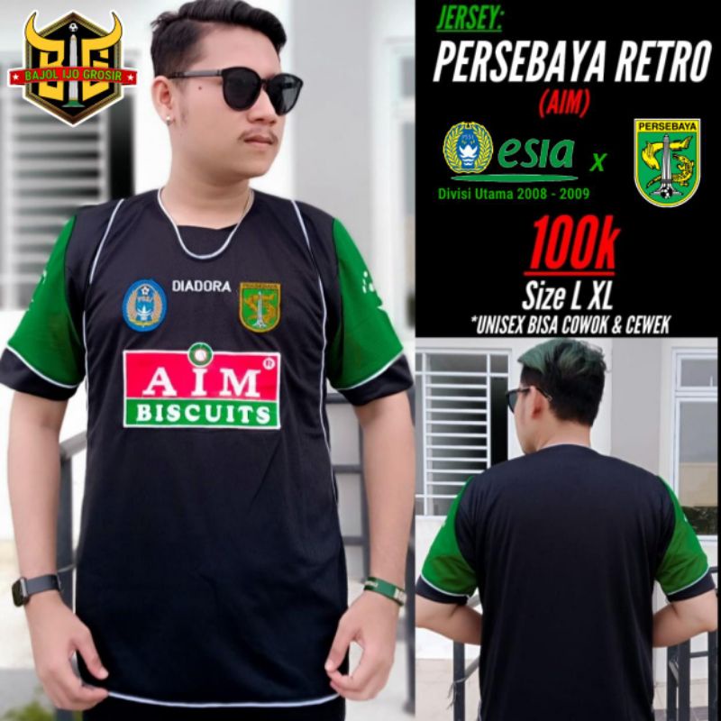 Jersey Persebaya AIM Biscuits 3rd DIVISI UTAMA 2008 - 2009 Hitam Bordir Retro Lokal