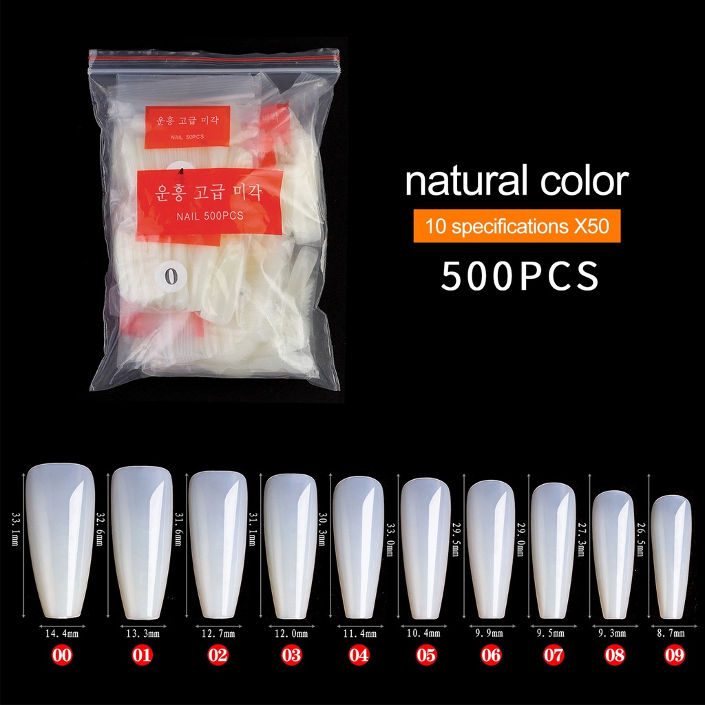 Twowood 500Pcs / Set Kuku Palsu Full Cover Anti Pecah Tahan Lama Untuk Nail Art / Manicure DIY