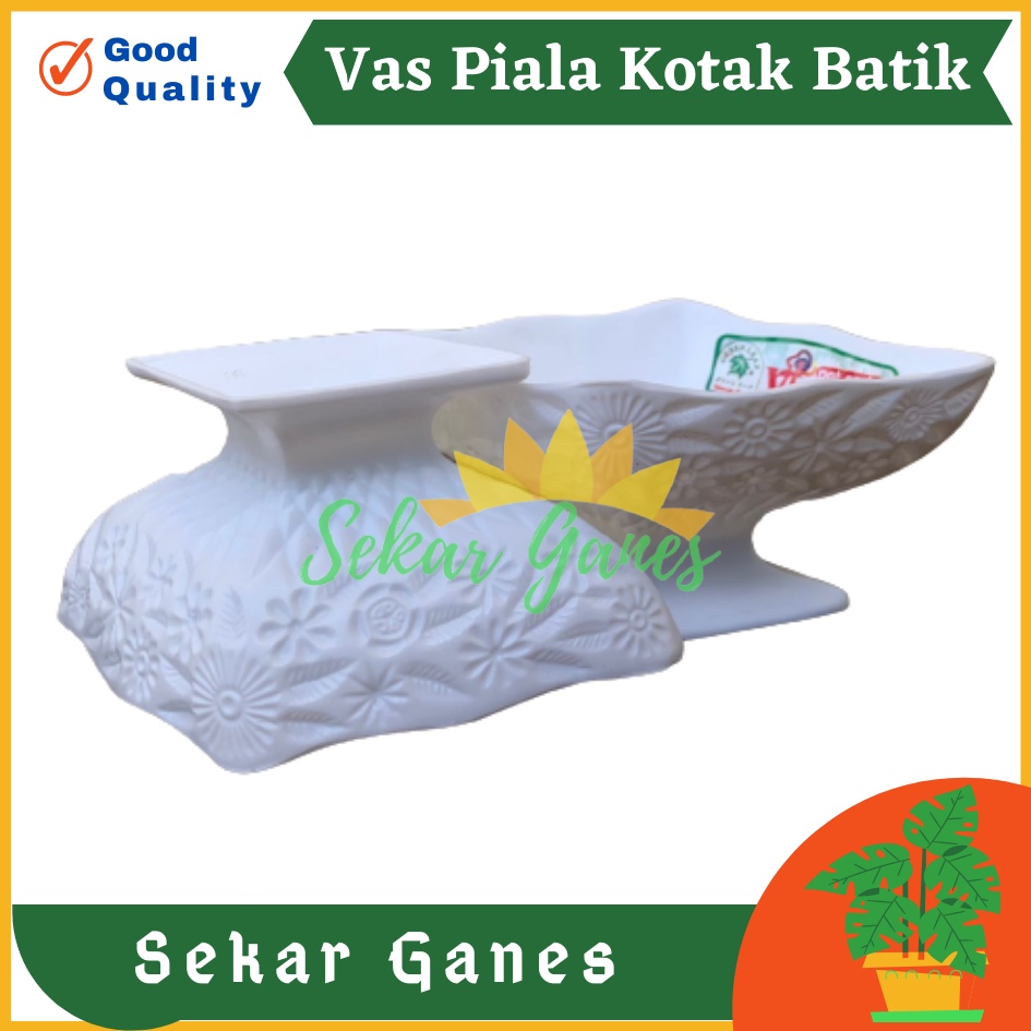 Vas Piala Kotak Batik Putih Pot Piala Plastik Bunga Plastik Dekorasi Vas Bunga Aesthetic Plastik Keramik - Pot bunga tanaman piala hias interior motif WAJIK putih - GREEN LEAF 622