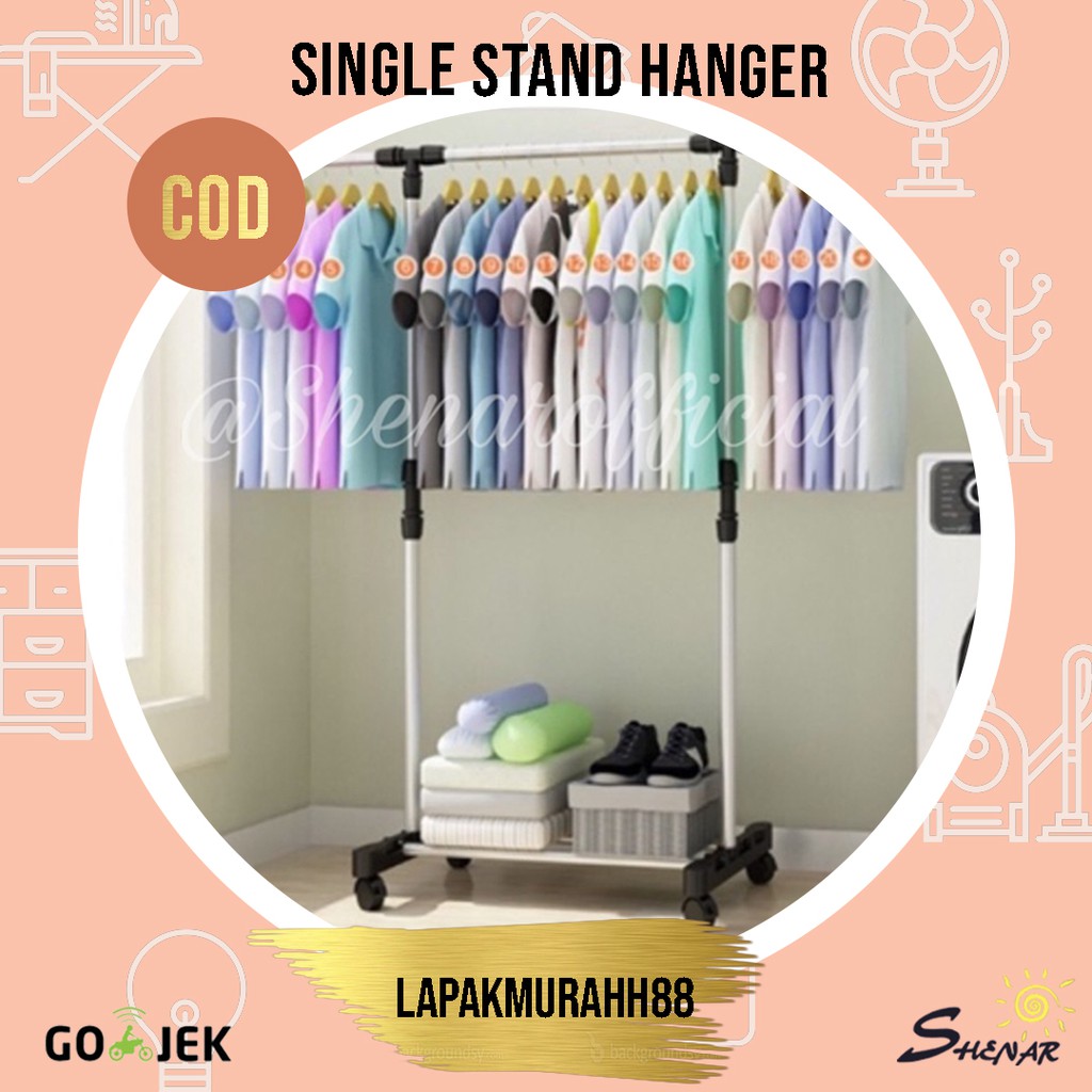 Single Stand Hanger Dengan 4 Roda / Rak Handuk / Rak Serbaguna / Rak Portable / Gantungan Berdiri