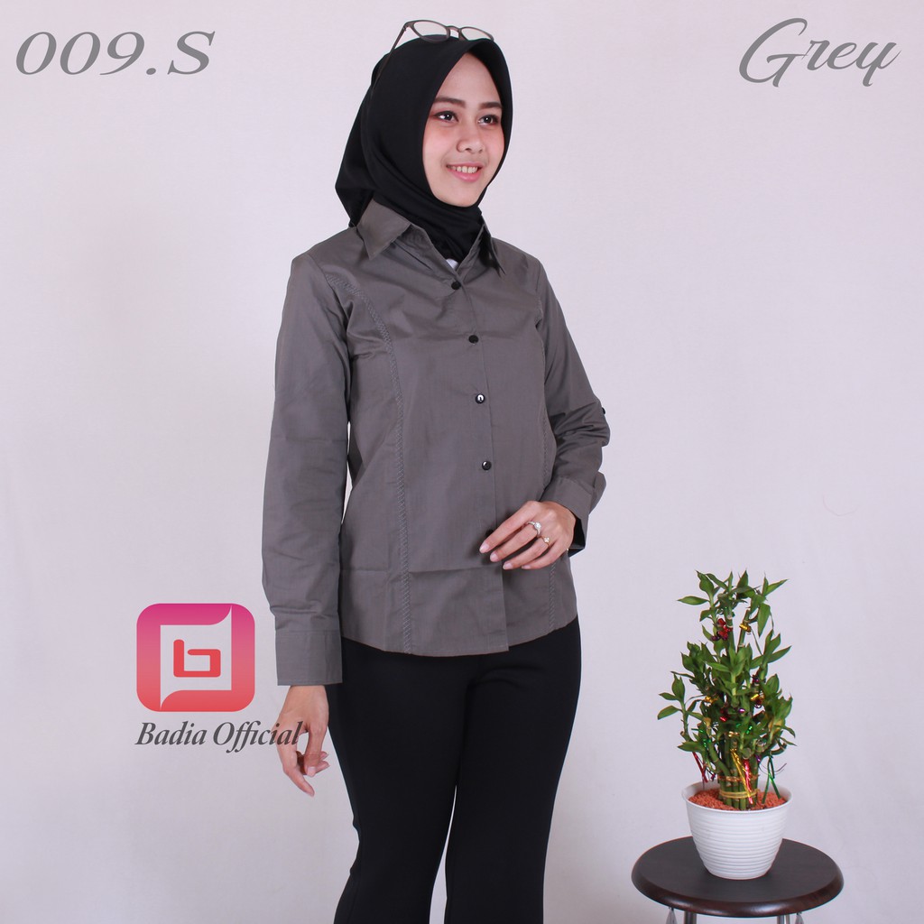 kemeja merah maroon marun abu tua dark grey biru dongker navy coklat susu mocca biru muda polos bordir kupnat formal wanita