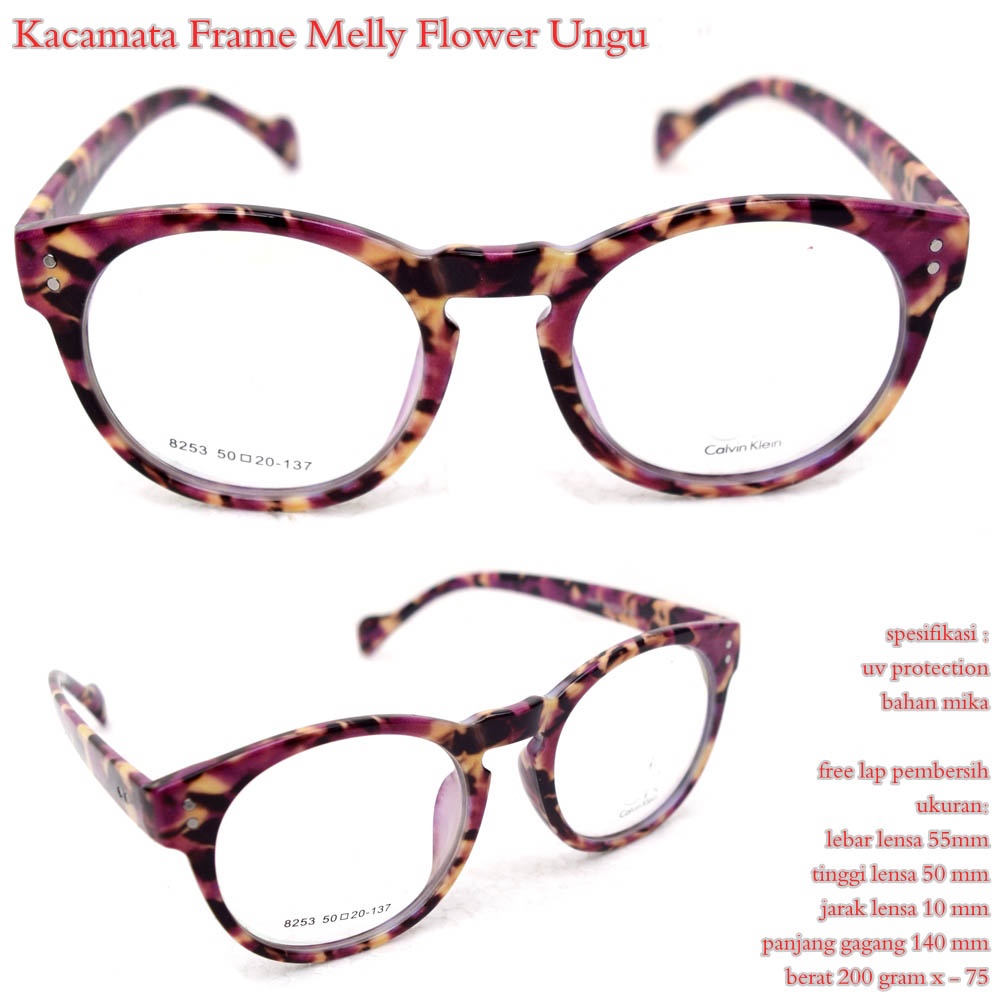 kacamata bulat frame melly flower ungu